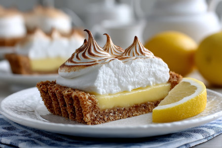 Delicious Lemon Meringue Pie A Beautiful Dessert with Toasted Meringue and Fresh Lemon Slicesの素材