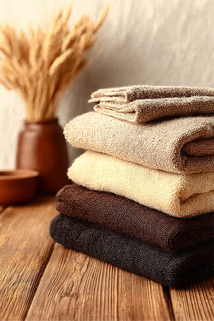 Cozy Neutral Blankets in Earth Tones Arrange Natural Pile with Textures for Rustic Style Aestheticの素材