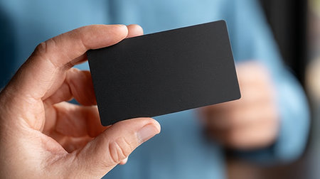 Elegant Hand Displaying a Black Card for Purchases, Gifts, or Premium Advertising Servicesの素材