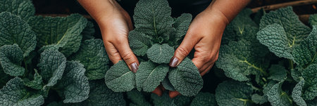 Hands Cradling Fresh Savoy Cabbage A Beautiful Celebration of Home Gardening and Healthy Eatingの素材
