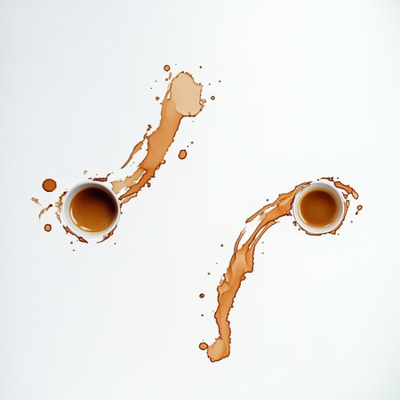 Creative Coffee Stains Artwork from Above, Abstract Design with Artistic Splatter Tracesの素材