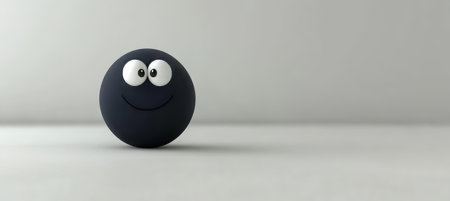 Whimsical Blue Spherical Figure with a Happy Face Mood Set Against a Colorful Background in 3D Artの素材