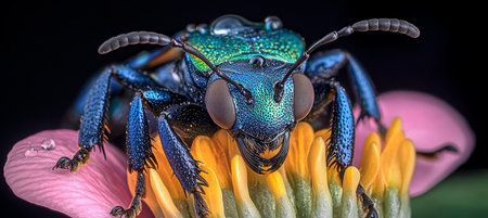 Microscopic Jewel A Cuckoo Wasp Feasting on a Floral Treasure. Colorful Entomolgy and Natureの素材