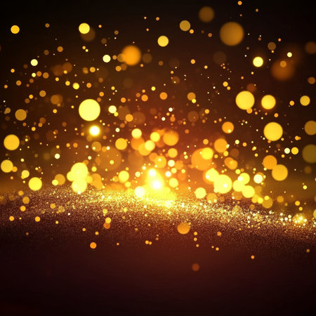 Abstract Golden Bokeh Lights on a Warm Gradient Background for a Festive, Luminous Moodの素材