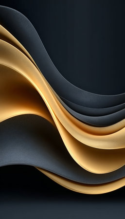 Elegant Three Dimensional Dark Waves of Gold Flowing Through Modern Design, Bold and Striking Artの素材