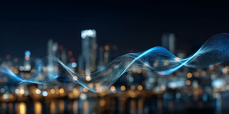 Futuristic Cityscape Featuring Advanced Technology, Digital Networks, and Innovative Infrastructureの素材