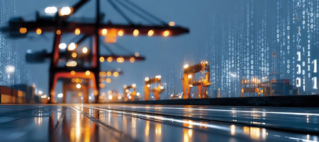 Futuristic Digital Port with Innovative Logistics Solutions and Cutting-Edge Technologyの素材