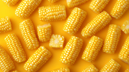 Fresh Ears of Sweet Corn Variety Scattered on Plain Background for Culinary and Cooking Purposesの素材