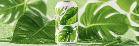 Refreshing Flavored White Soda Can Design with Fresh Botanical Elements and Stylish Themeの素材