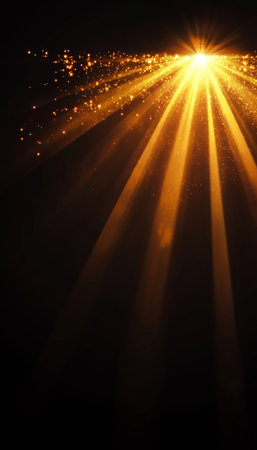 Dynamic Sunbeams Emanating from a Center on a Dark Transparent Background, Stunning Light Displayの素材