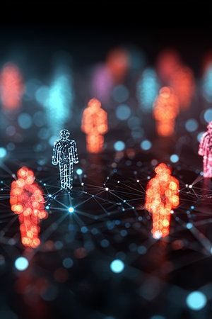 Abstract Digital Network of Colorful People in a Communication Grid Illustrating Global Connectionの素材