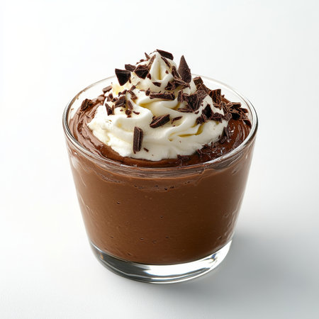 Decadent Dark Chocolate Dessert in Elegant Glass with Whipped Cream and Chopped Treats Toppingの素材