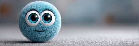 Charming Furry Blue Emoji with Big Eyes, Happy, Isolated Cute Character Mascot for Workの素材