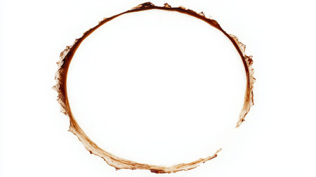 Isolated Circular Coffee Mug Stain Left on Simple White Paper Showing Brown Rings and Abstract Markの素材