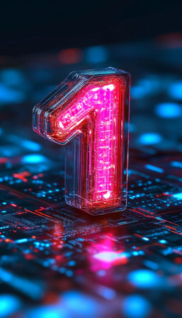 Futuristic Digital Matrix Background with Luminous Metallic Numbers Representing Technology Conceptの素材