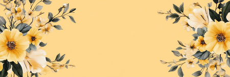 Charming Watercolor Botanical Arrangement Featuring Cream and Yellow Flowers for Elegant Invitesの素材