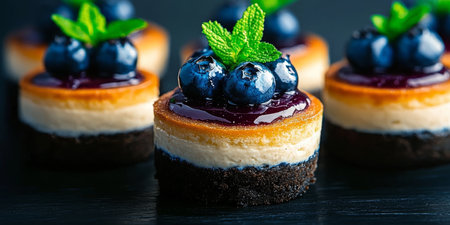 Delicious Mini Cheesecakes with Blueberries A Perfect Dessert for Any Occasion and Celebrationの素材