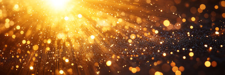 Abstract Golden Glow with Shining Light and Bokeh Effects Illuminating a Dark Ground Surfaceの素材