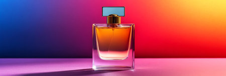 Elegant Clear Eau De Parfum Bottle on a Gradient Background, Perfect for Luxury Product Displaysの素材