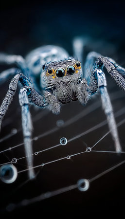 Intricate Close-Up of Spider Legs with Detailed Segmentation Against a Dramatic Black Backgroundの素材