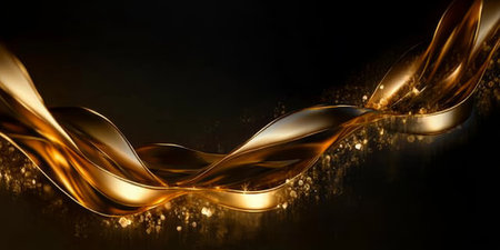 Elegant Golden Waves Flowing Gracefully Over a Dark Surface, Creating a Luxurious Abstract Designの素材