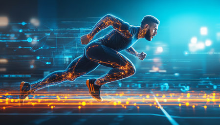 A Dynamic Capture of a Young Athlete in Motion, Showcasing Strength, Agility, and Determinationの素材