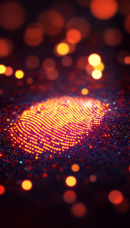 Advanced Digital Biometric Security System Visualization with Glowing Particles for Future Techの素材