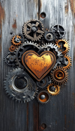 Intricate Industrial Machinery Components Vintage Gears and Rusty Surfaces for Creative Backgroundsの素材