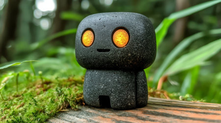 A Compact, Enigmatic Stone Automaton in a Lush Forest Setting, Observing Nature s Beauty Outdoorsの素材