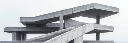 Futuristic Concrete Tower with Intricate Geometric Design and Majestic High-rise Stairway to the Skyの素材