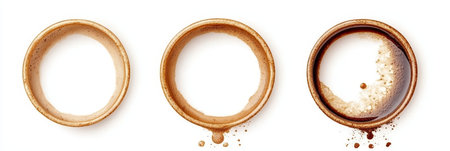 Artistic Close-Up of Residues and Stains from Tea and Coffee on White Backgrounds for Creative Useの素材
