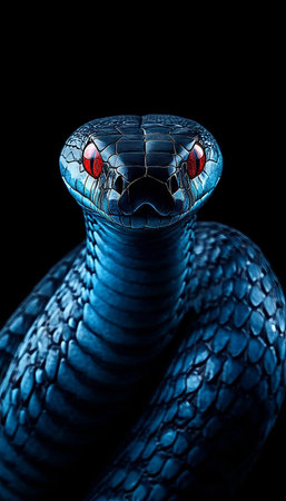 A Striking Portrait of a Venomous Serpent Showcasing Its Colorful Scales and Intense Vivid Eyesの素材