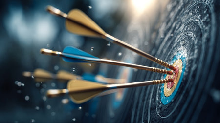 Precision Marketing Strategies Arrows Hitting the Bullseye for Targeted Success in Business Growthの素材