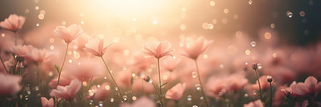 Enchanting Dreamy Floral Landscape with Colorful Blossoms, Soft Bokeh, and Sunlit Meadowsの素材