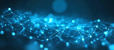 Abstract Geometric Network Design on Blue Background, Modern Data Visualization and Graphic Artの素材