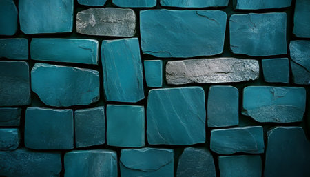 Background of Stacked Blue Stone Tiles in Irregular Shapes with Seamless Patterns for Wallsの素材