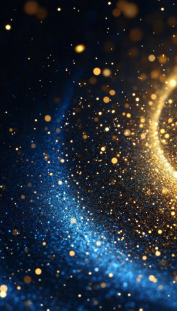 Stunning Glittering Festive Backdrop with Elegant Golden and Azure Sparkles for Celebratory Eventsの素材