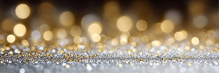 Glistening Gold and Silver Bokeh Lights Background A Festive Texture for Glamorous Celebrationsの素材