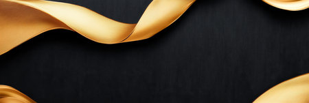 Elegant Black Linen Cloth with Flowing Golden Wave, Perfect for Holiday Celebration Invitationsの素材