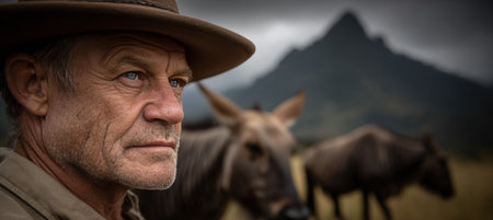 Majestic Craggy Face of a Rugged Individual in a Natural African Safari Setting with Wildlifeの素材