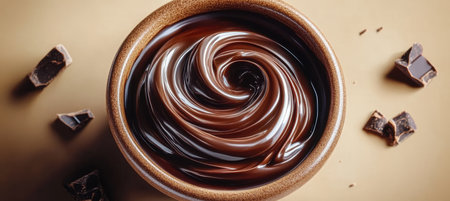 Closeup Macro View of Dark Cocoa Flowing Pattern in an Elegant Pottery Bowl on Tabletop Surfaceの素材
