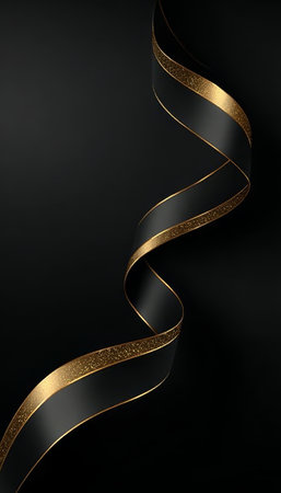Elegant Black Ribbon with Golden Edges, Sophisticated Design Element for Luxury Fashion and Decorの素材