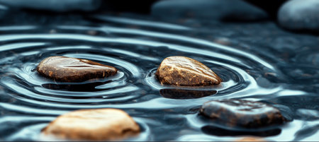 Zen Stones Creating a Disturbing Yet Beautiful Contrast Against the Perfect Calm of Tranquil Waterの素材