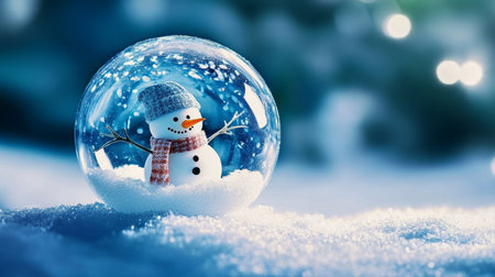 Charming Snow Globe with Enchanting Snowman in a Winter Wonderland, Ideal for Holiday Cheerの素材