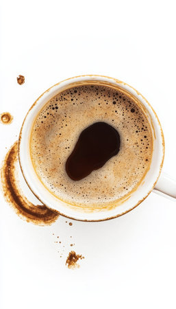 Isolated Coffee Cup Imprint and Remains Creating a Warm Aromatic Illustration on White Backgroundの素材