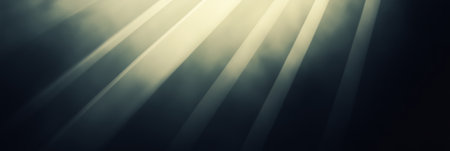 Ethereal Beams of Radiant Light Cascading Through Lush Green Forest Canopy, Illuminating Softlyの素材