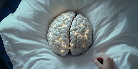 Human Brain Resting on a Pillow, Symbolizing Mental Fatigue and the Importance of Sleep Recoveryの素材