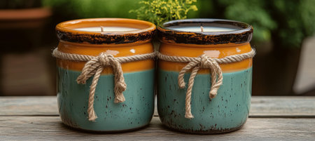 Rustic Handcrafted Candles in Decorative Jars with Natural Wax for Cozy Ambiance and Scentsの素材