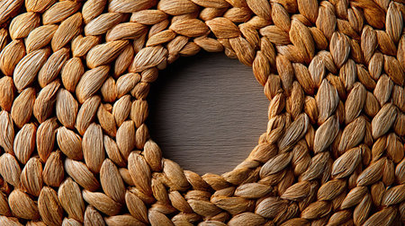 Rustic Warm Weave Backdrop With Natural Round Straw Braiding Detail For Presentation And Crafts Ideaの素材