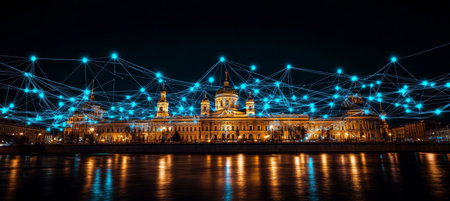Illuminated Winter Palace at Night A Stunning View of Saint Petersburg s Architectural Marvelの素材